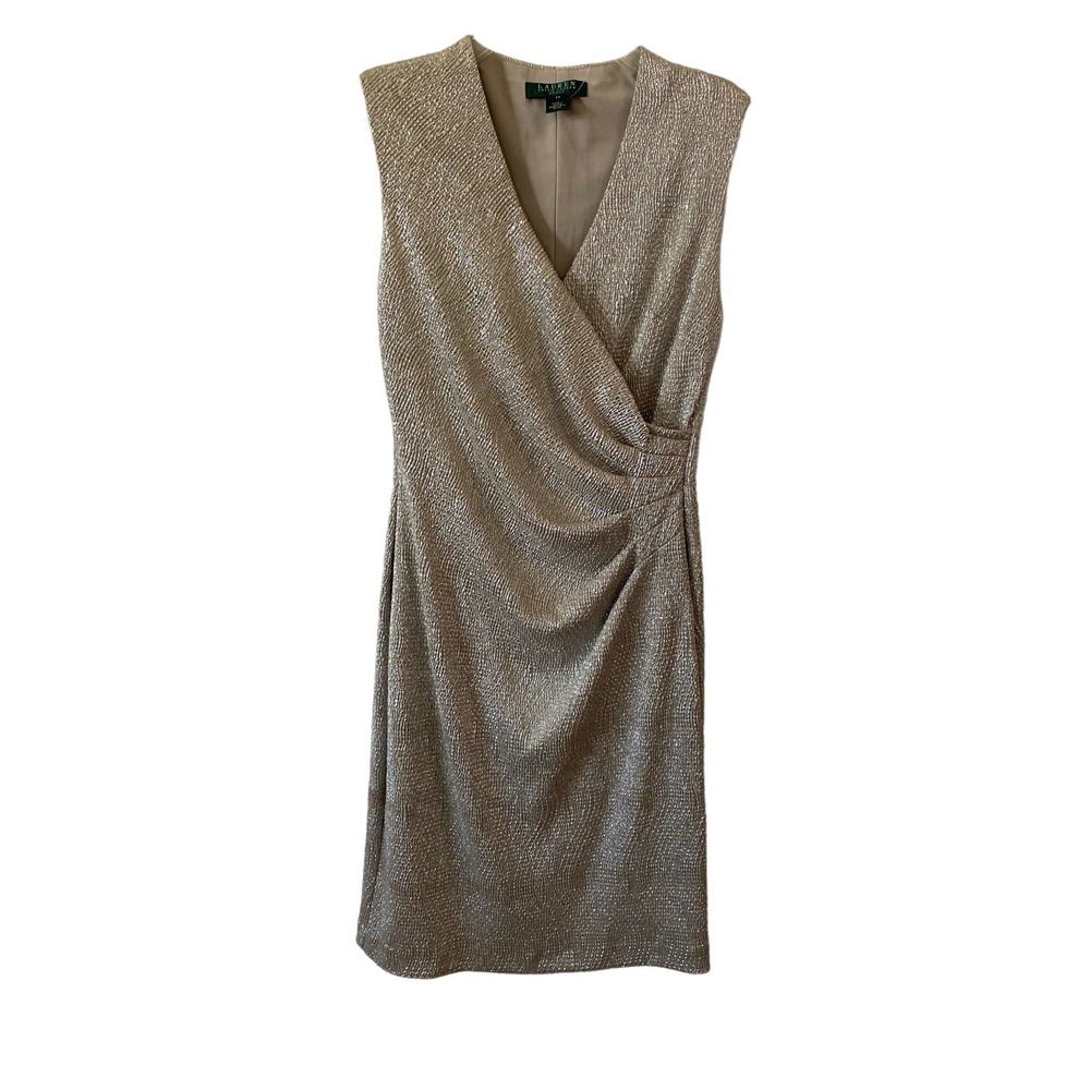 Lauren Ralph Lauren White Gold Sleeveless Lined Dress 6P NWT